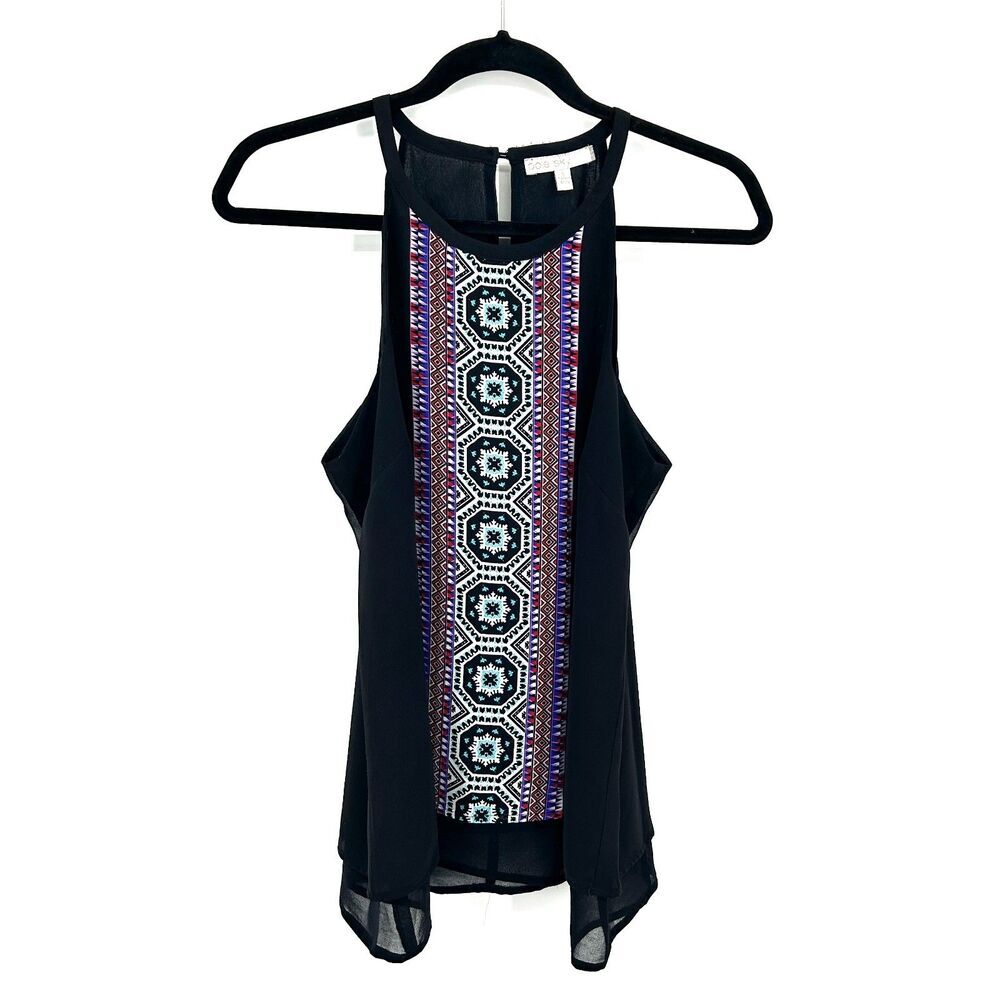 PALE SKY Black Purple Blue Geometric Lightweight Sleeveless Top Size Small